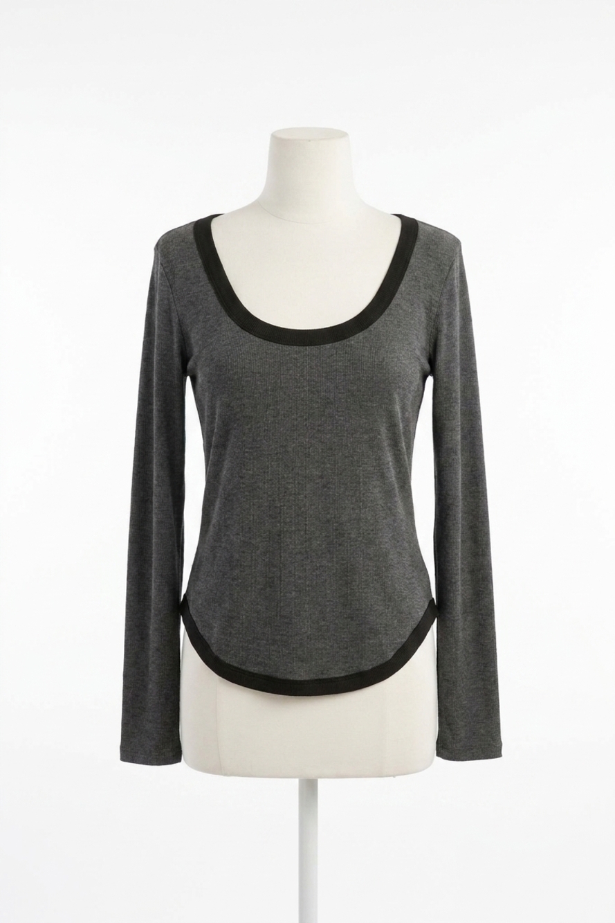 NEW PROJECT SOCIAL T jena contrast scoop neck tee top in charcoal